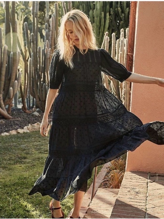 Doen Dresses & Skirts - Doen Minetta Embroidered Black Tiered Midi Dress with Belt Size XS NWOT